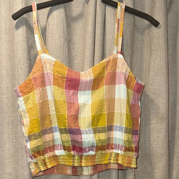 Anthropologie Pilcro Colorful Plaid Button Crop Top 4 - Picture 6 of 7